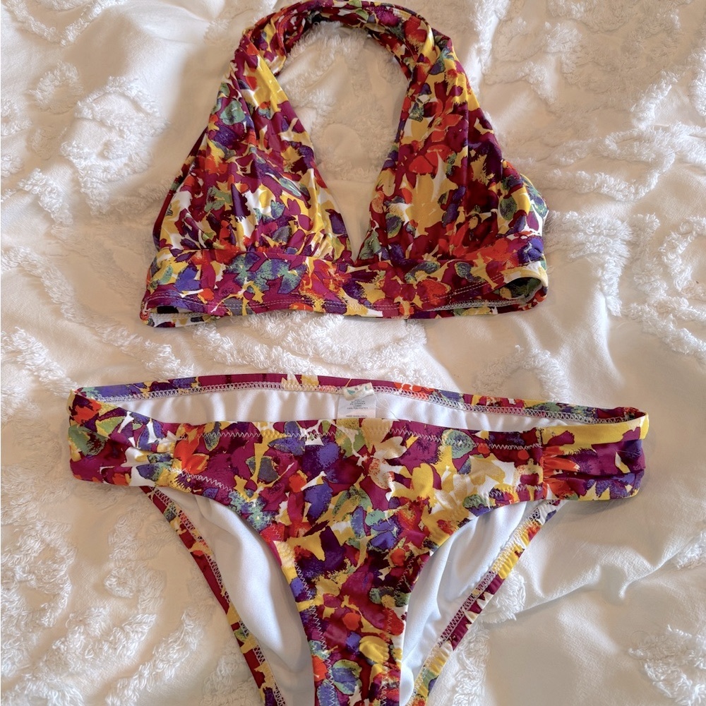 Sea Angel yellow abstract floral bikini swimsuit Small top Medium bottom